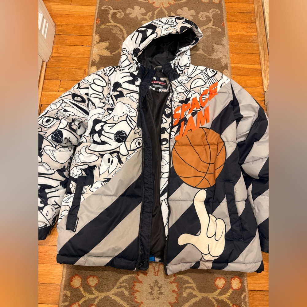 Members Only Space Jam Puffer Jacket - Black, White, and Orange - Picture 3 of 10